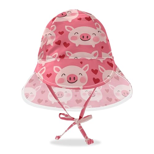 Kids Sun Hat Boys Beach Caps Baby Girls Sun Protection Adjustable Travel Essentials Happy Cartoon Pig Red