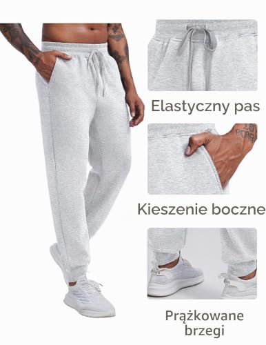 PINSPARK Męskie spodnie do biegania z polaru, spodnie sportowe, ciepłe spodnie treningowe, bawełna, spodnie rekreacyjne, elastyczna talia, spodnie dresowe, spodnie termiczne z kieszeniami na zimę