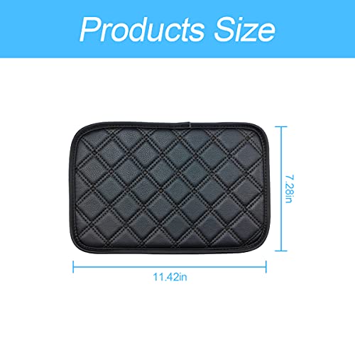Car Leather Center Console Cushion Pad, 11.4"x7.4" Waterproof Armrest Seat Box Cover Fit for Cars, Vehicles, SUVs, Comfort, Car Interior Protection Accessories (Black-1)