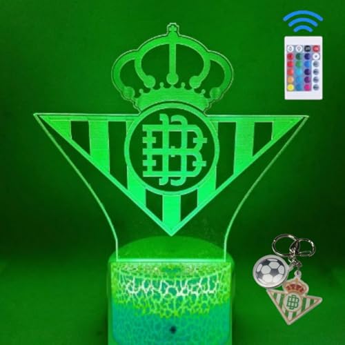 PAGAMADU Lámpara LED 3D decorativa futbol con 16 colores y control remoto. Regalo niños y adultos. Lampara Escudo de futbol. Vive la magia de tu equipo en tu habitación. Regalo llavero (Betis)