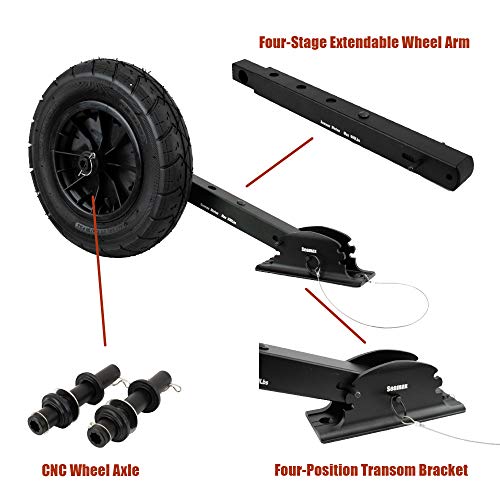 Seamax Deluxe Boat Launching Wheel System, Black Military Edition, 4 Positions and 4 Stages Removable and Adjustable Legs, 14\" Pneumatic Wheels. Max Support Water Craft Weight 600Lbs - Thumbnail 3