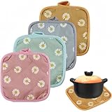 DUZEPA 4er-Pack Topflappen aus Baumwolle (17,5 x 17,5 cm, Gänseblümchenmuster) – Hitzebeständige und waschbare Küchenschoner zum Kochen und Backen