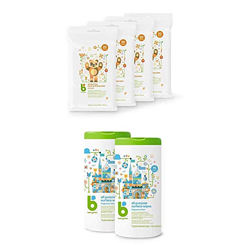 Babyganics Alcohol-Free Hand Sanitizer Wipes, Mandarin with Babyganics All Purpose Surface Wipes