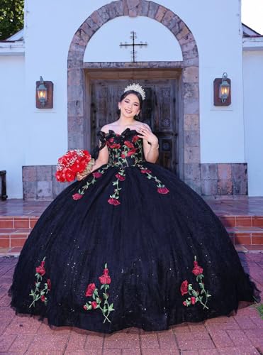 Youjiayi Sparkly Floral Quinceanera Dresses Puffy Lace Tulle Sweet 16 Dress with Train Off Shoulder Long Ball Gown3