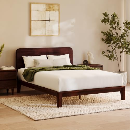 Image of Nectar Bamboo Platform Bed Frame & Headboard - Walnut - California King - Floating Center Support Legs - 12 inch Height - Tool Free Set Up - Sturdy Wooden Support Slats - Holds Up To 800 Pounds