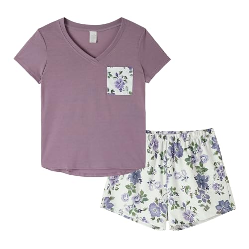 Image of VENTELAN Pajama Set For Women Cute PJS Summer Short Sleeve Shorts Sleepwear