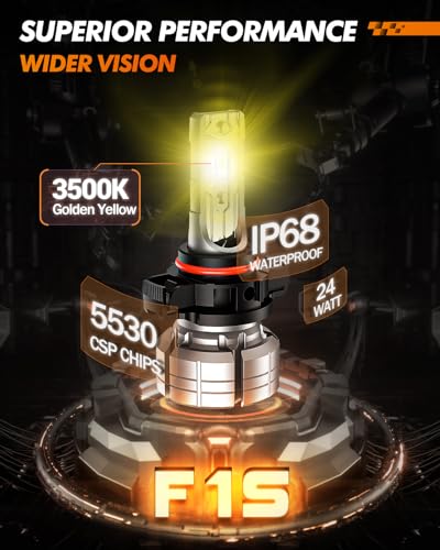 Image of SEALIGHT 5202 LED Fog Light Bulbs Yellow, 12000LM 24W Strong Penetration 5202 5201 PS19W PS24W Fog Light Bulbs LED, 3000K Amber Yellow Fog Lights LED with 5530 CSP Chips. Pack of 2
