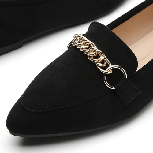 Image of Tilocow Metal Chain Loafers for Women Pointed Toe Slip on Flats Comfortable Fashion Work Shoes