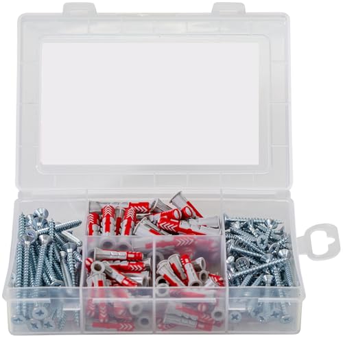 fischer Meister-Box Wohnraum, 160-teiliges Dübel- und Schraubenset, 6-8 mm Durchmesser, 30-50 mm Länge, für Heimwerker und Profis, universeller Einsatz für unbekannte Untergründe im Innenbereich