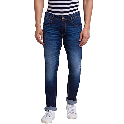 Image of Parx Men's Cotton Blend Jacquard Pattern Skinny Fit Flat Front Jeans