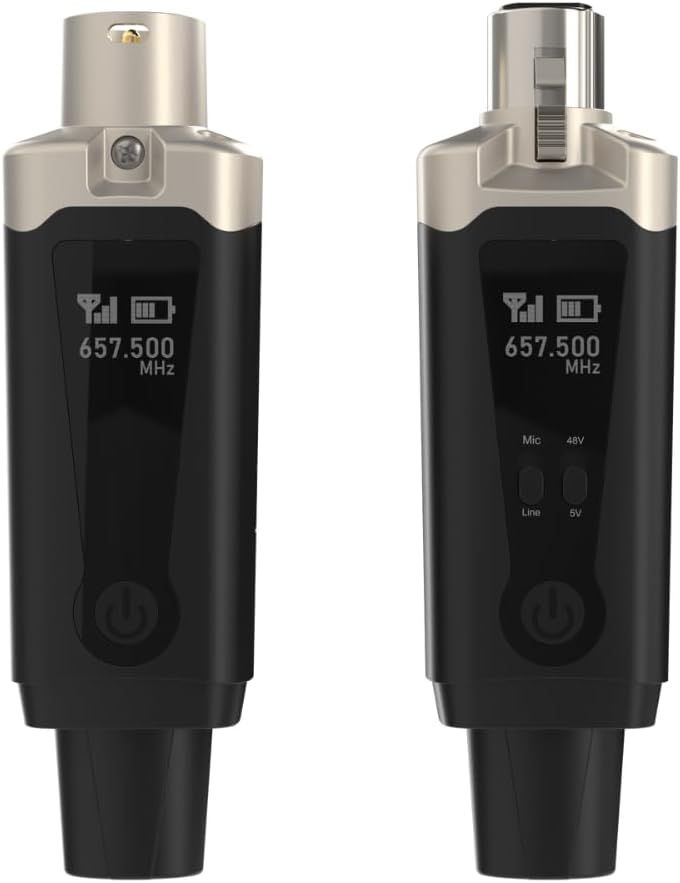 AirSync XLR Wireless Transmitter & Receiver, UHF Wireless Microphone System for 150ft Range, Rechargeable Wireless Microphone Adapter for Dynamic and Condenser Microphones
