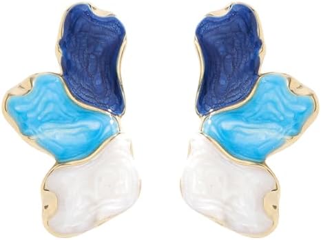 Irregular Statement Earrings for Women Unique Stainless Steel Petal White Enamel Large Stud Trendy Jewelry