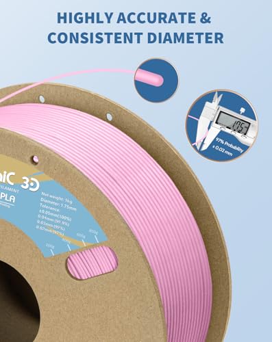 Image of DURAMIC 3D Matte PLA Filament 1.75mm Pink, 1kg Cardboard Spool Matte Finish 3D Printer Filament PLA 1.75mm Dimensional Accuracy 99% + /- 0.03 mm, Printing with FDM 3D Printer, Easy to Remove Support