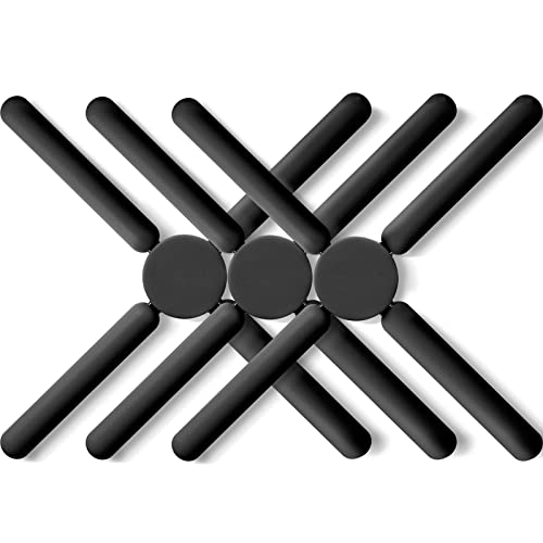 3/Pack Foldable Trivets Silicone, FENGCHEN Folding Trivet, Non-Slip Collapsible Cross Compact Design Expandable Silicone Pot Holder, Black