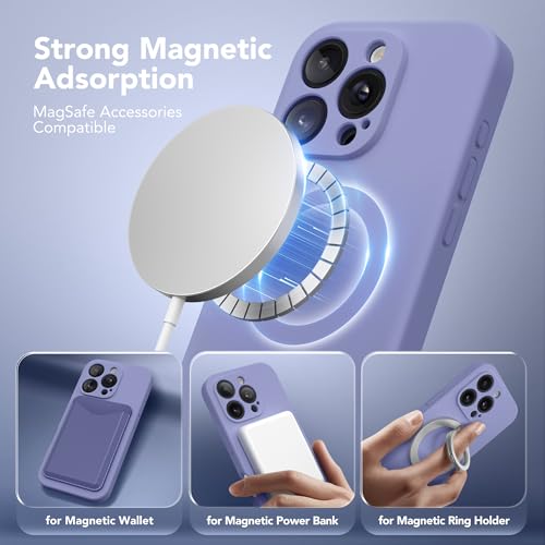 Image of Magnetic for iPhone 16 Pro Max Case, Compatible with MagSafe, [Full Camera Protection] [Screen Protector] Silicone Shockproof Protective Phone Case for iPhone 16 Pro Max, Lavender Gray