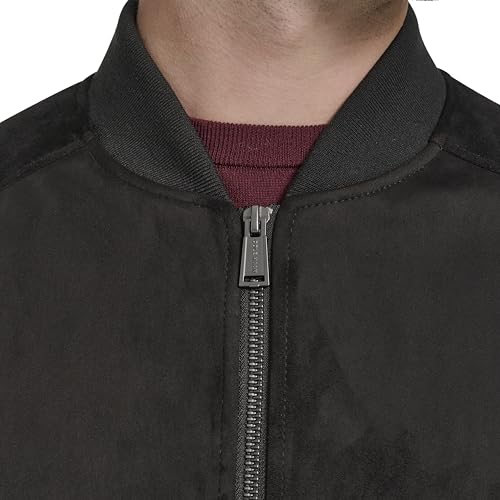 Image of Cole Haan Men's Rib Knit Collar Fully Lined Faux Suede Jacket
