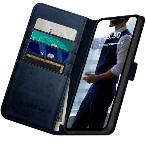 DuckSky Compatible with iPhone 18 Pro 6.3" Genuine Leather Wallet case【RFID Blocking】【4 Credit Card Holder】【Real Leather】 Flip Phone case Cover Women Men for Apple 18 Pro case Dark Blue by DuckSky - Used condition - Image 5