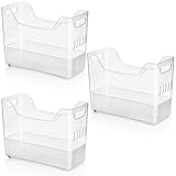 Peohud 3 Pack Freezer Organizer Bins with Wheels, Clear Plastic Pantry Storage Organizer with Handle, Tall Narrow Kitchen Organization Rolling Bins for Fridge, Cabinet, Bathroom, Under Sink, Office