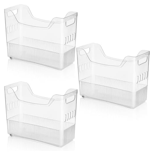 Peohud 3 Pack Freezer Organizer Bins with Wheels, Clear Plastic Pantry Storage Organizer with Handle, Tall Narrow Kitchen Organization Rolling Bins for Fridge, Cabinet, Bathroom, Under Sink, Office