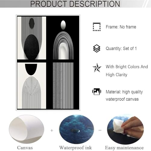 Art mural sur toile 80x120cm sans cadre avec arches minimalistes noir et blanc - 6