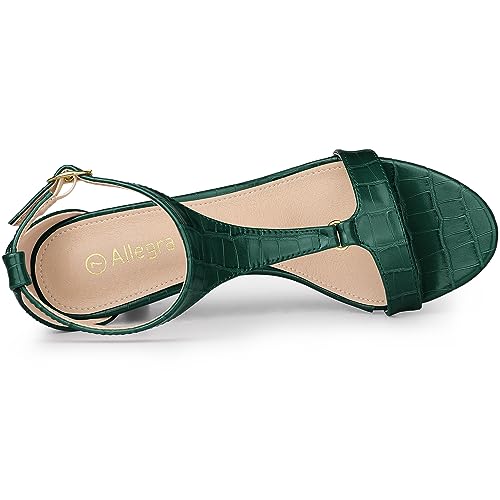 Allegra K Women's t Strap Embossed Kitten Heel Sandals4