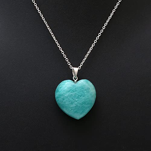 Gempires Natural Amazonite Heart Crystals Pendant Necklace, Silver Plated 18 + 2 Inch Adjustable Chain (Amazonite) #TOP1