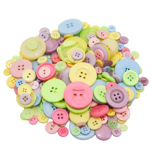 Lilaly About 300 Pcs Macaroon Resion Buttons for Crafts, 4 Holes Assorted Sizes Resin Buttons, for Crafting, Arts, DIY, Decoration, Sewing (Macaroon)