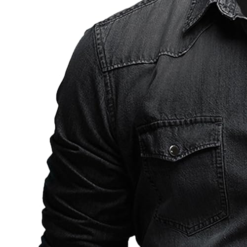 JEKE-DG Men's Western Distressed Denim Shirt Casual Slim Fit Button Down Long Sleeve Wash Work Denim Jean Shirt4