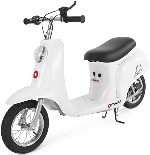 Razor Pocket Mod Miniature Euro 24V Electric Kids Ride On Retro Scooter, Speeds up to 15 MPH with 10 Mile Range, Ages 13 and Up, White