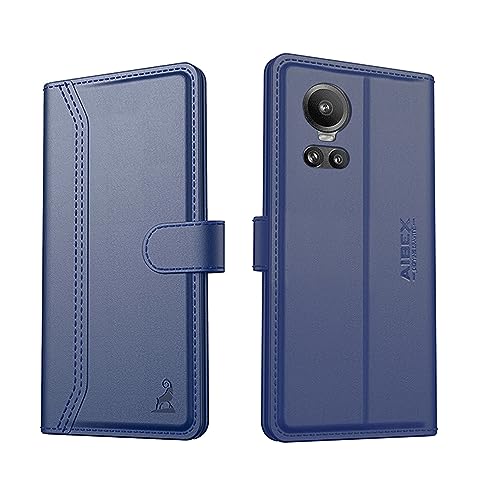 Image of AIBEX Compatible for Oppo Reno 10 Pro 5G / Oppo Reno 10 5G Flip Cover Leather Finish | Inside TPU with Card Pockets | Wallet Stand | Complete Protection Flip Case - Blue