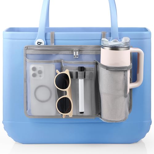 OUTXE Organizer Holder for Bogg Simple Modern Bag Accessories Cup Phone Holder compatible with Stanley Storage Mesh Divider Organizing Insert Pouch for XL Bog Beach Rubber Tote Bag Gray