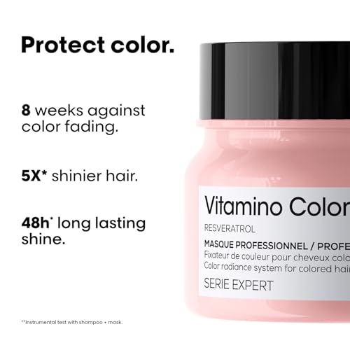 Image of L'Oreal Professionnel Vitamino Color Shampoo 300Ml & Hair Mask 250Gm Combo With Resveratrol For Color-Treated Hair, Serie Expert (Pack Of 2)
