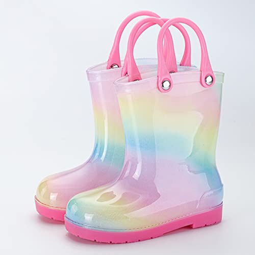 Kids Rain Boots Rainbow Boys Girls with Easy-on Handles Waterproo𝐟 Boots Outdoor Playing Rain Boots Unisex-Child2