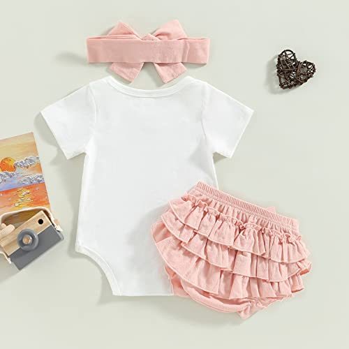 Image of Newborn Baby Girl Summer Clothes 0 3 6 9 12 18 Months Outfits Romper + Shorts + Headband Set