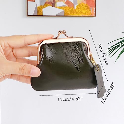 Oyachic Leather Coin Purse Cash Holder Cable Makeup Organizer Change Pouch Wallet Bag Clutch with Clasp for Men Women (Green)4