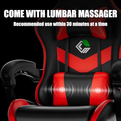 Image of Czlolo Gaming Chair, Ergonomic Office Computer Chair with Footrest and Lumbar Support Massager High Back Video Gamer Chair, Wide&Thick Cushion, 90-135 Recline, Adjustable Height, Crimson