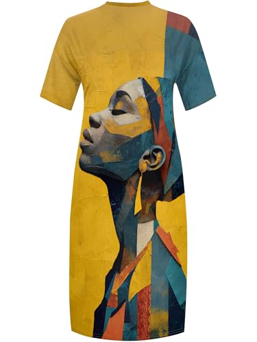 Image of Plus Size Maxi Dress for Women Short Sleeve V Neck Casual Loose Sundress with Pockets