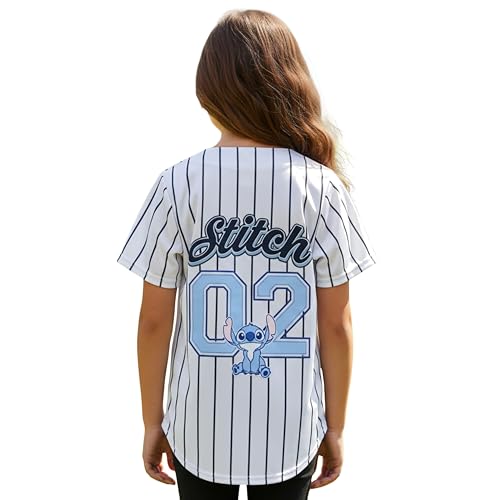 Image of Disney Lilo & Stitch Girls Baseball Jersey Shirt Button Down Kids Tee Stitch Angel Sizes 4-16