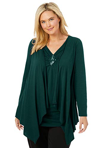 Woman Within Plus Size Layered Look Long Top With Sequined Inset