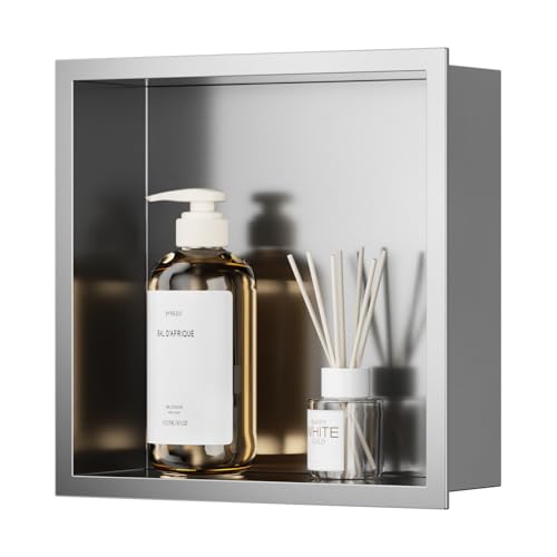 QAOYEDE Stainless Steel Shower Niche, 12"x12" Niche for Shower Wall No Tile Needed, Recessed Shower Shelf for Bathroom Storage, Brushed Nickel