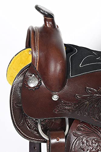 17 in Dark Brown Western Kids Youth Children Miniature Pony Saddle Leather Trail Tack | Hand Tooled Saddle | Western Saddle | Saddle for Horses | Horse Tack Set - Image 6