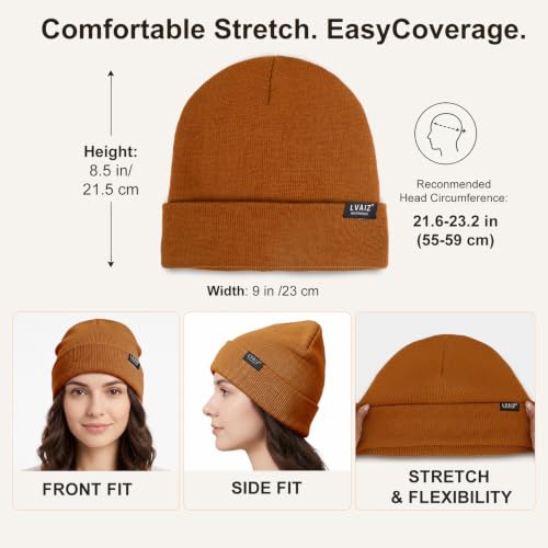 Image of Satin Lined Winter Beanie Hats for Women Unisex Cotton Knitted Cuffed Knit Hat with Silky Lining Slouchy Skull Cap