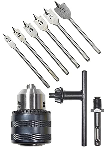 MLD DWB_05 13mm Drill Drill Chuck SDS Adaptor Key Set Female 1/2" with 6 Pieces Hex Shank Flat Drill Bit Set For Wood, sizes 10,12,16,18,20,25 mm (Chuck Size-13 mm, material-metal,Color-Multi) (B098BK62Q4) Amazon Price History, Amazon Price Tracker