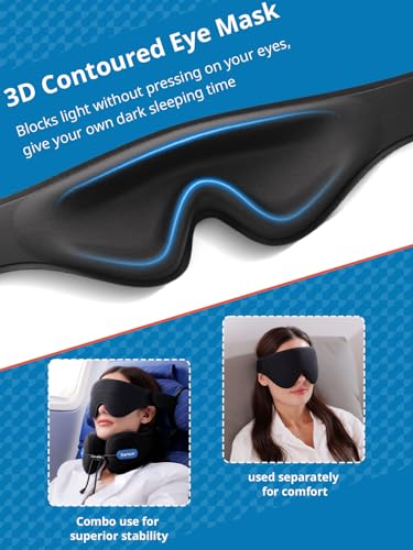 SARISUN Oreiller cervical de voyage avec sangle et masque pour les yeux pour le soutien du sommeil en avion – Image 6