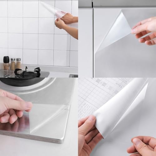 Rehoetom Rollo de adhesivo transparente PET para cocina, a prueba de aceite, 60 cm x 300 cm, resistente al calor, impermeable, protector de pared para armarios, mesas, cajones, muebles