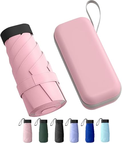 Image of UV Travel Mini Folding Ultra Compact pastel Umbrella with Case, Manual Open 6 Ribs Lightweight Portable, Small Sun & Rain Pocket Umbrella for Men and Women-Use in Rain & Summer