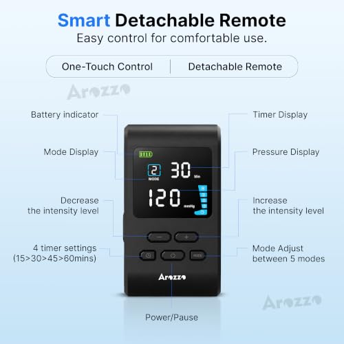 Image of AROZZO Air Compression Leg & Foot Massager Machine for Pain Relief | 4000mAh Cordless Feet Massager with 240mmHg Pressure & 5 Air Chambers | 2 Controllers, 5Modes , 7 Intensities for Muscle Relaxation (1 Year Warranty)