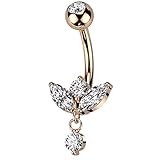 [HSP] ヘソピアス 14G バナナバーベル スプラウト 芽 ジュエル ピンクゴールド トップダウン ジュエリー ボディピアス へそピ サージカルステンレス