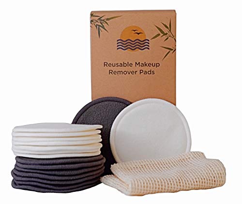 eco friendly cotton fabric rounds/reusable makeup eraser remover pads/organic bamboo and cotton / 16 pack / 3 layer round washable facial wipes/mesh laundry bag/sustainable