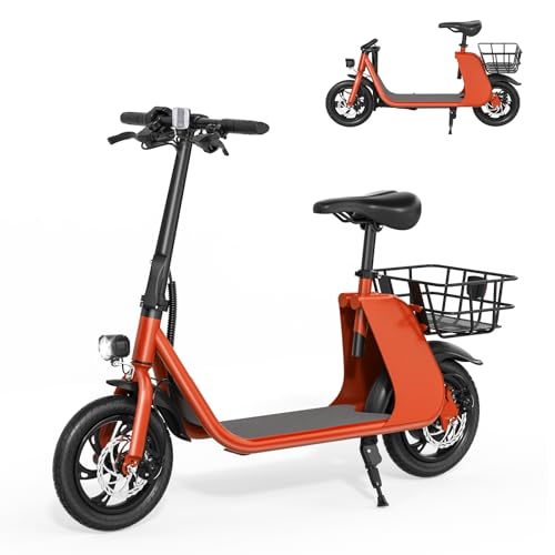 ROXAAN Electric Scooter Adults with Seat, 15.5Mph 20Miles Foldable Electric Scooters for Adults, 450W Powered E-Scooter for Commuting W/Bas ket, 12.5